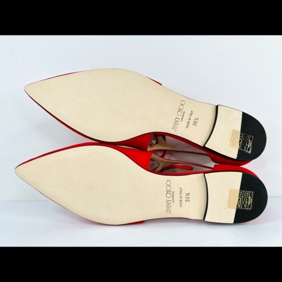Jimmy Choo Vanessa Flat Red Suede Strap Lace Pointed Toe Ballet Flats Size 36.5 - Picture 5 of 11